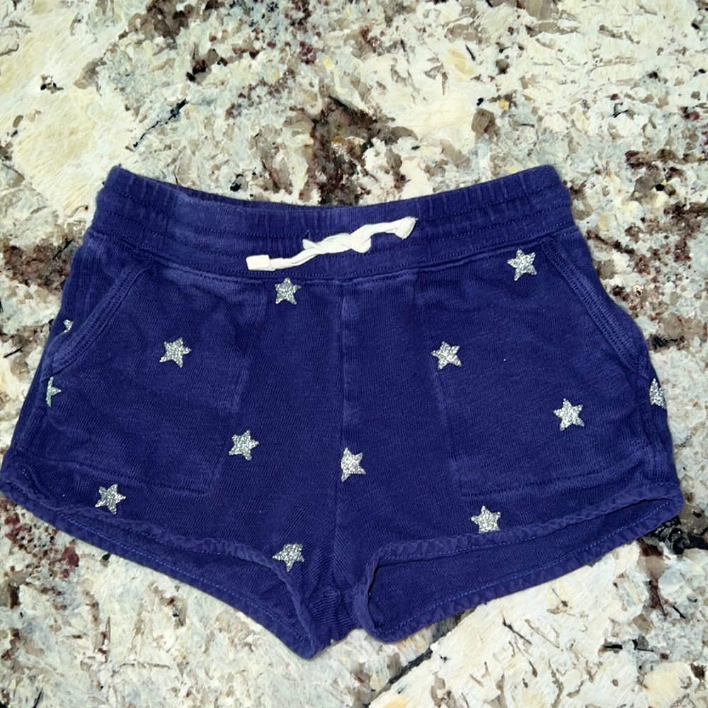 Crewcuts navy booty shorts with silver stars and pockets 6/7